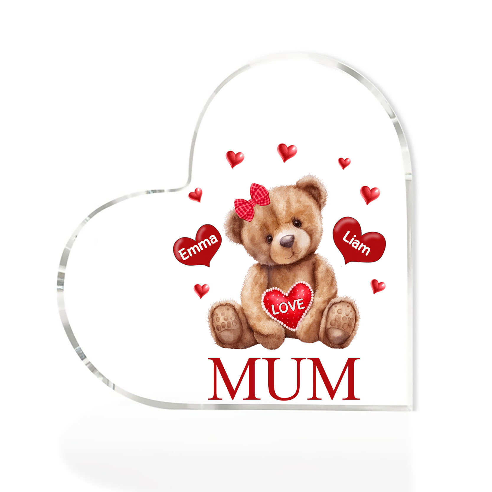 2 Names - Personalised Acrylic Heart Keepsake Custom 2 Texts Teddy Bear Ornaments Gifts for Grandma/Mother-Jessemade AU