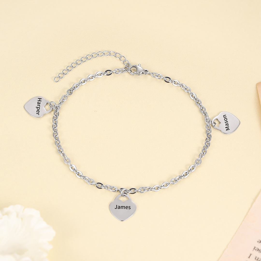 Personalised Heart Anklet With 3 Names For Her-Jessemade AU