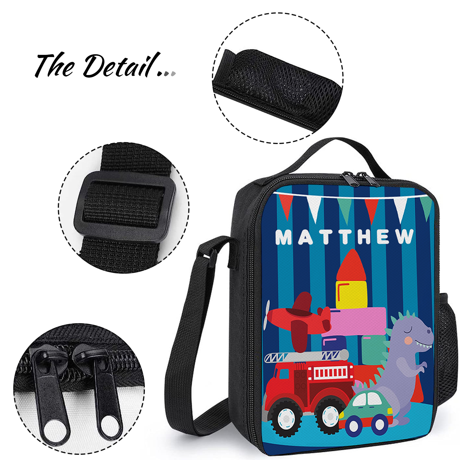 Custom Name Lunch Bag Personalised Blue Stripes Lunch Box Gifts for Kids-Jessemade AU