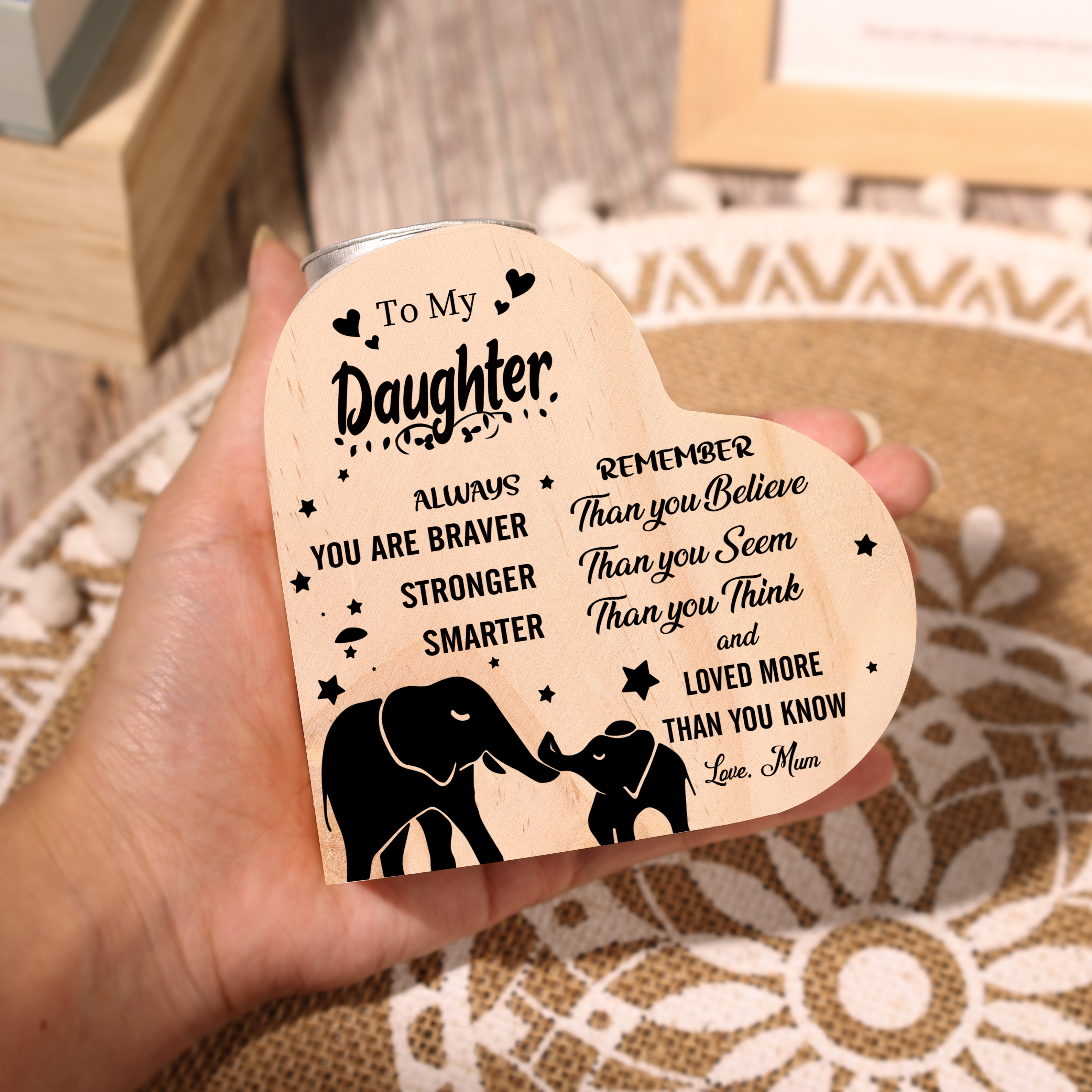 To My Daughter Wooden Heart Candle Holder "Loved More Than You Know"-Jessemade AU