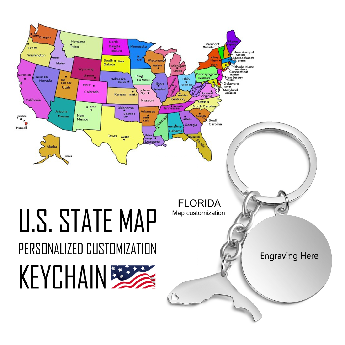 Personalised American state keychain Gifts For Him-Jessemade AU