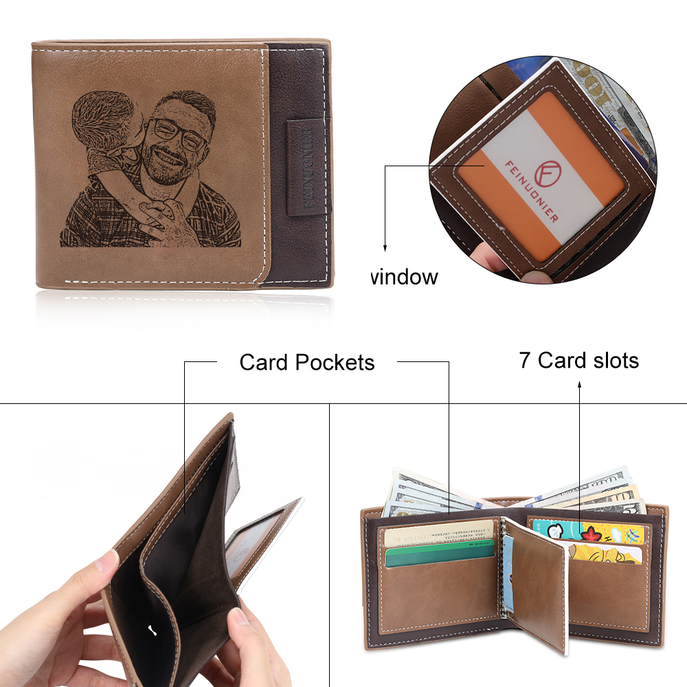 Personalised Photo & Name & Letter Billfold Wallet Custom Monogram Leather Wallet Gift for Men-Jessemade AU