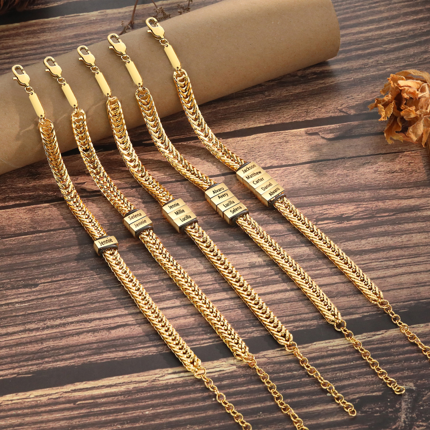 Personalised Men's Beaded Bracelet Custom 6 Names Adjustable Bracelets Stainless Steel Gifts for Him-Jessemade AU