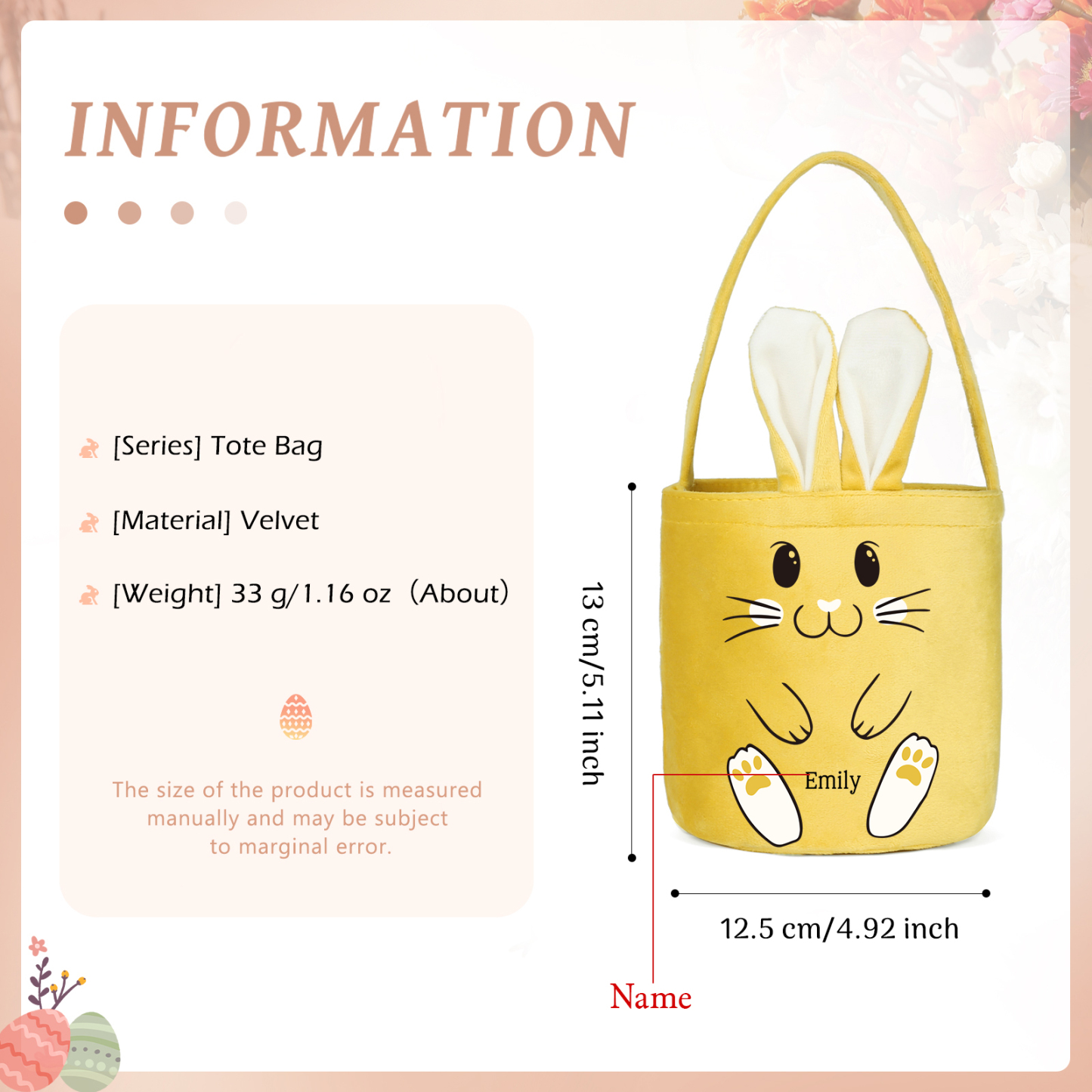 Personalised Bunny Tote Bag Customised With Name Bucket Bag Bunny Basket Easter Gifts-Jessemade AU