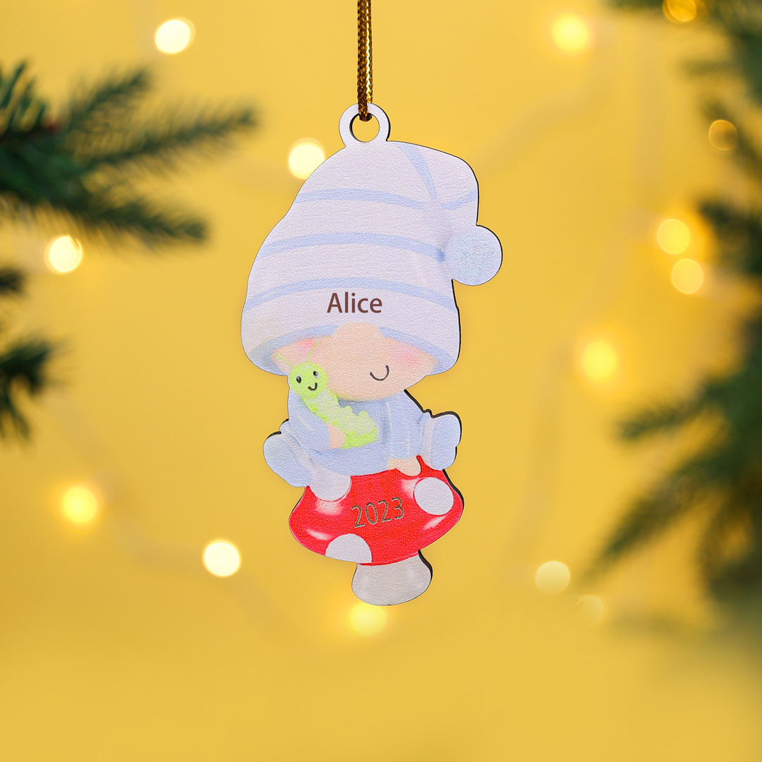 Personalised Wooden Christmas Ornaments Custom Year & Name Mushroom Hanging Ornament Gifts for Boys Girls Babies-Jessemade AU