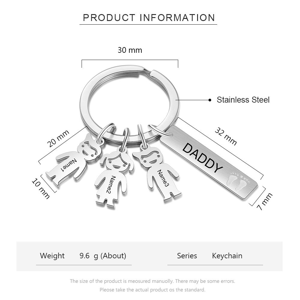Personalised Key Chain with 3 Children Charms Engraved Names KeyChain Gifts for Daddy-Jessemade AU