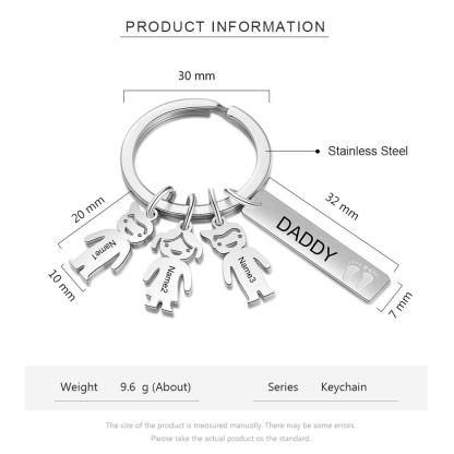 Personalised Key Chain with 3 Children Charms Engraved Names KeyChain Gifts for Daddy-Jessemade AU
