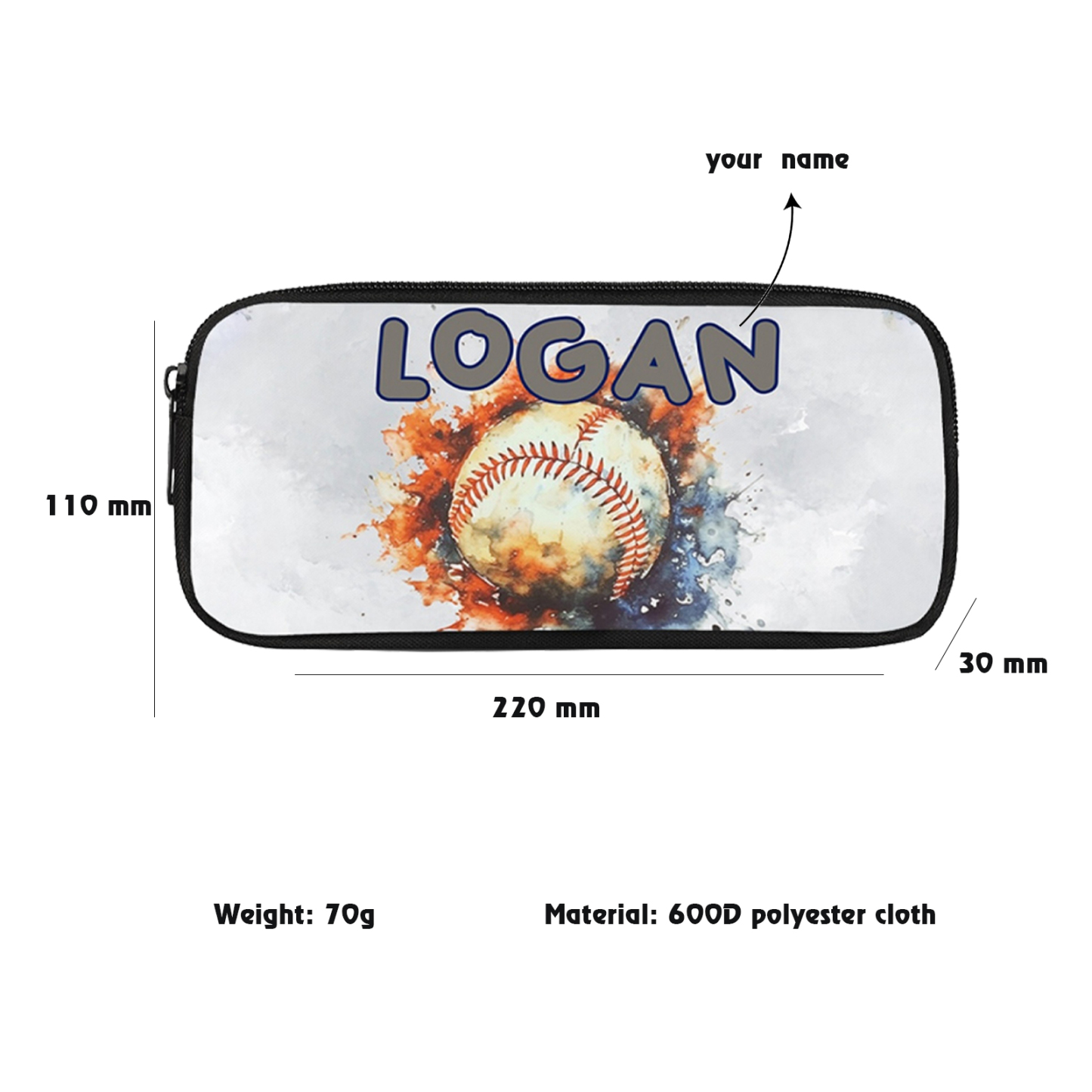 Personalised  Name Pencil Case Tennis ball Pen Bag Zipper Back to School Gifts for Student-Jessemade AU