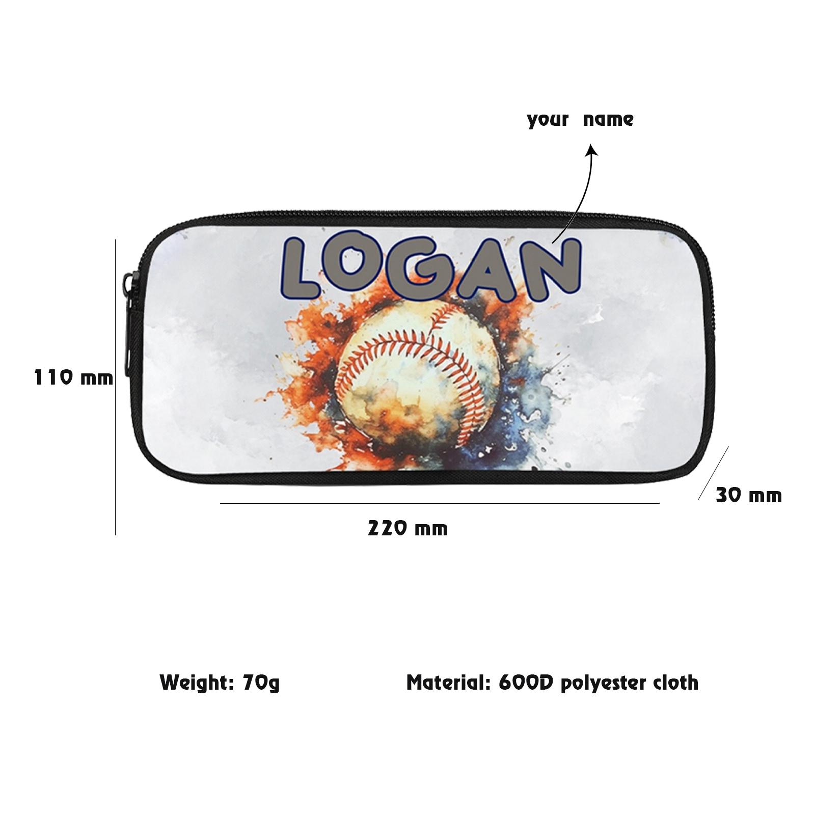 Personalised  Name Pencil Case Tennis ball Pen Bag Zipper Back to School Gifts for Student-Jessemade AU