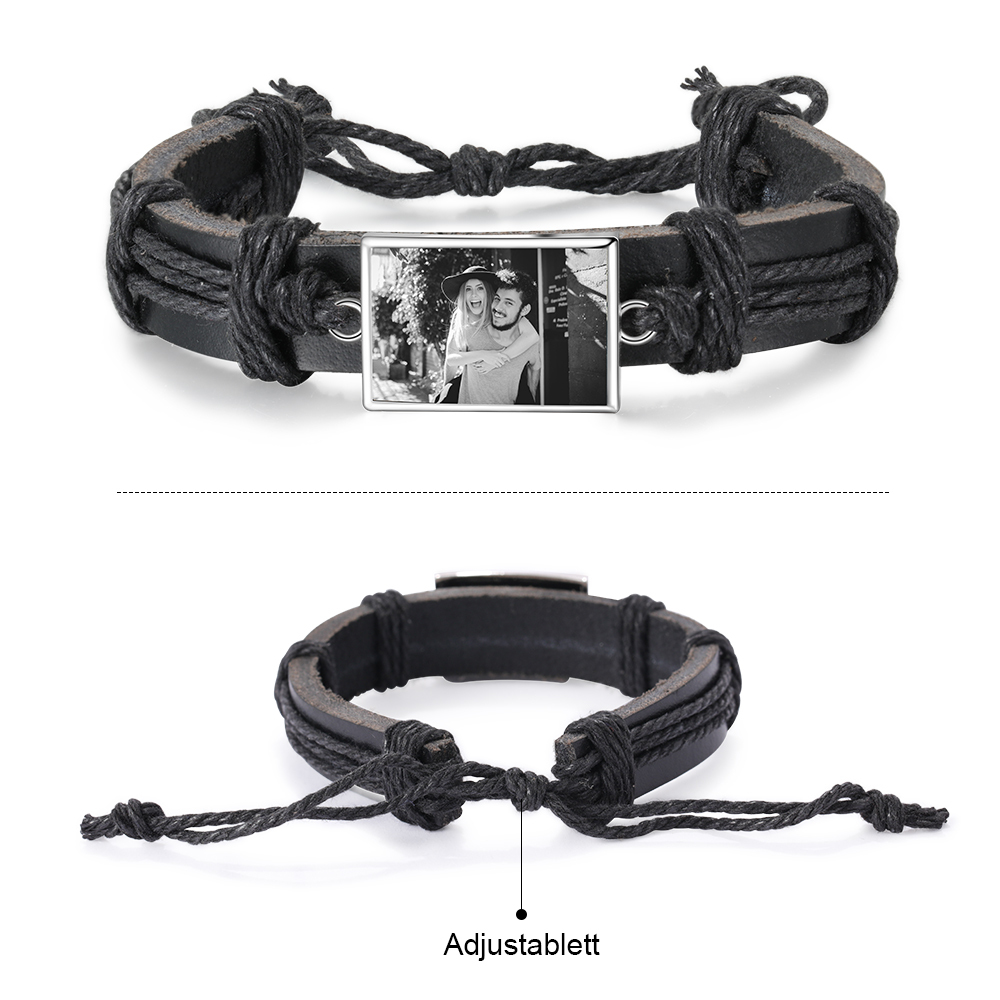 Personalised Photo Bracelet Customised Leather Adjustable Bracelet Gifts for Her Him-Jessemade AU