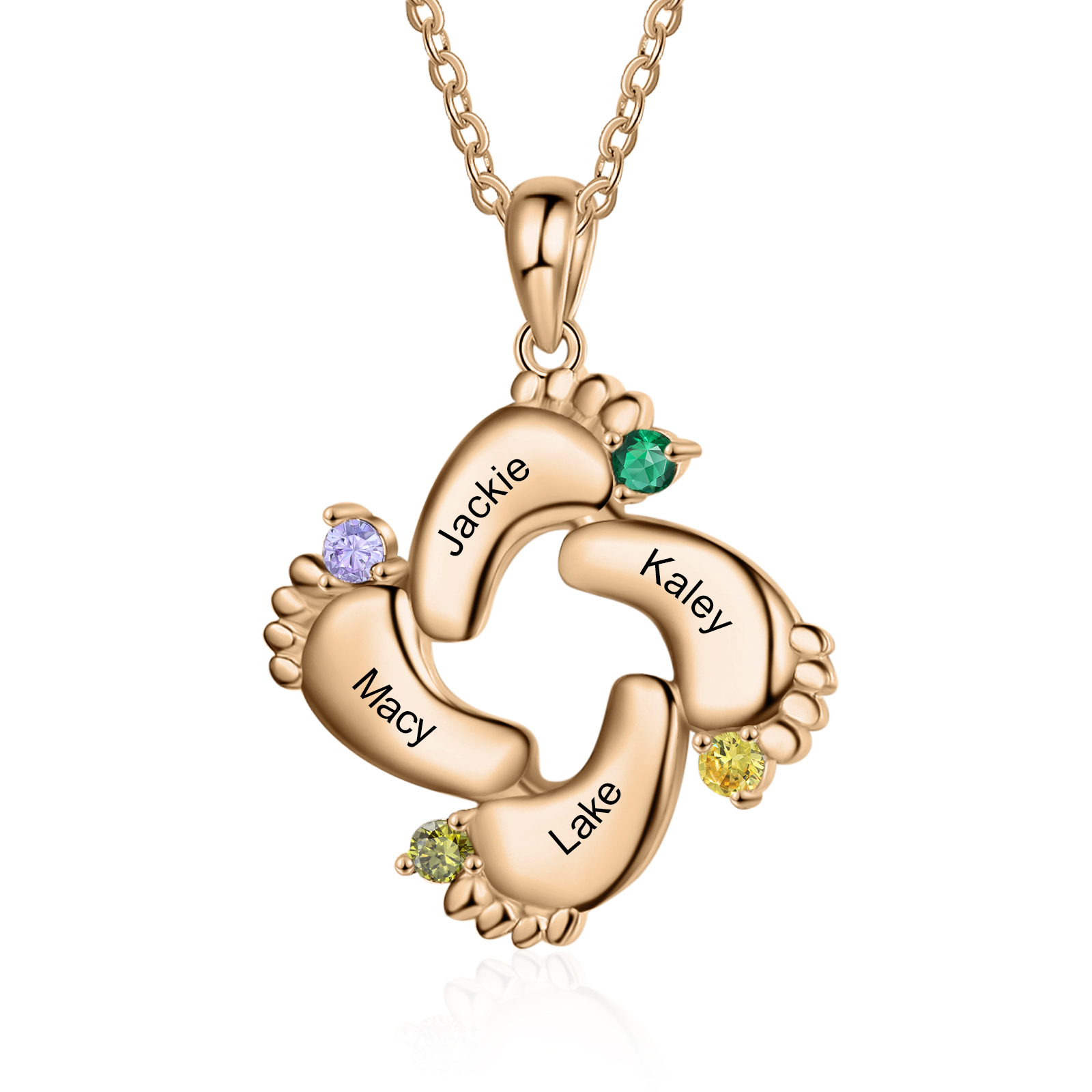 Personalised Baby Feet Necklace With 4 Birthstones Engraved Names Gift For Mother-Jessemade AU