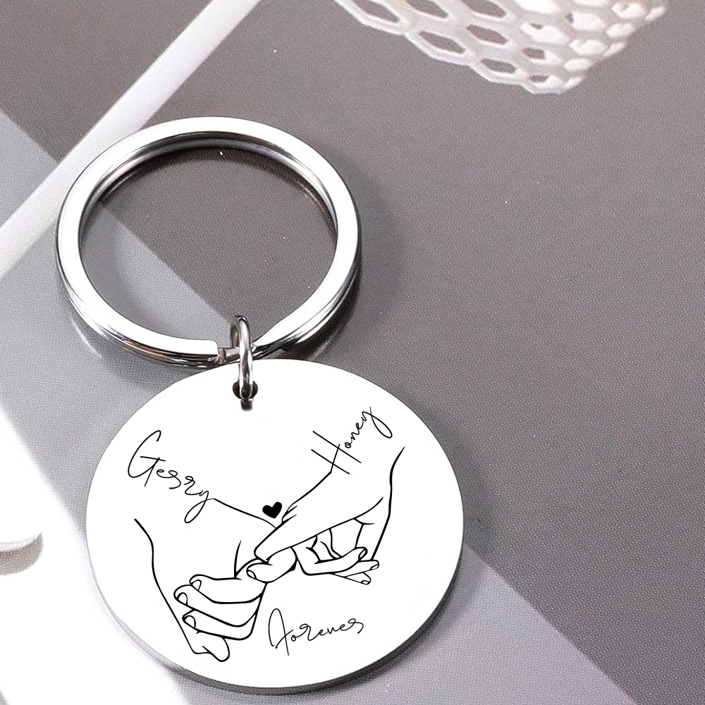 Personalised Round Couple Keychain Custom 2 Names & Text Keyring Valentine's Day Gift For Couples/Friends-Jessemade AU