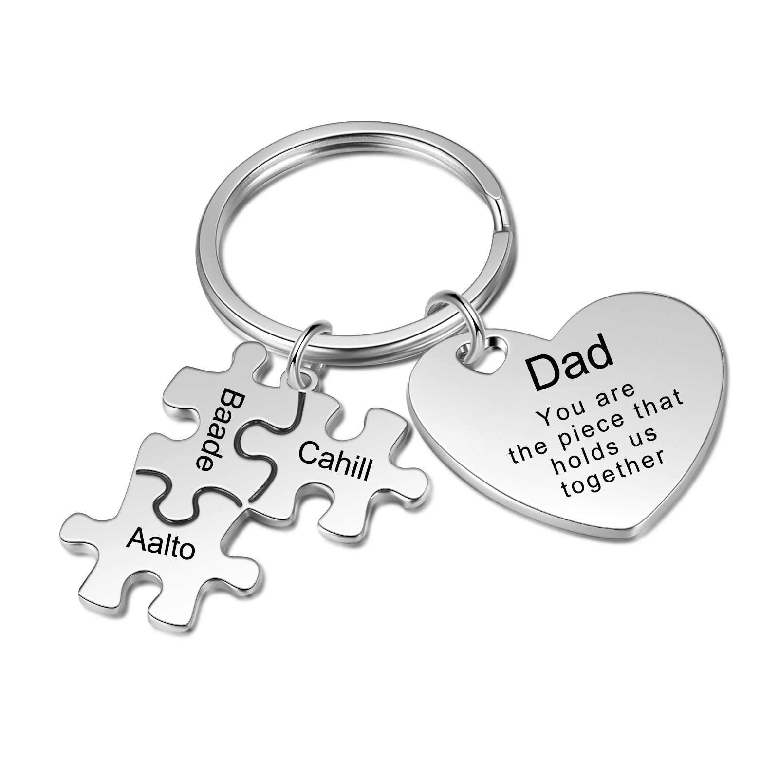3 Names - Personalised Puzzle Pieces Keychain Custom 1 Text Heart Keychain Gifts For Dad/Mom-Jessemade AU