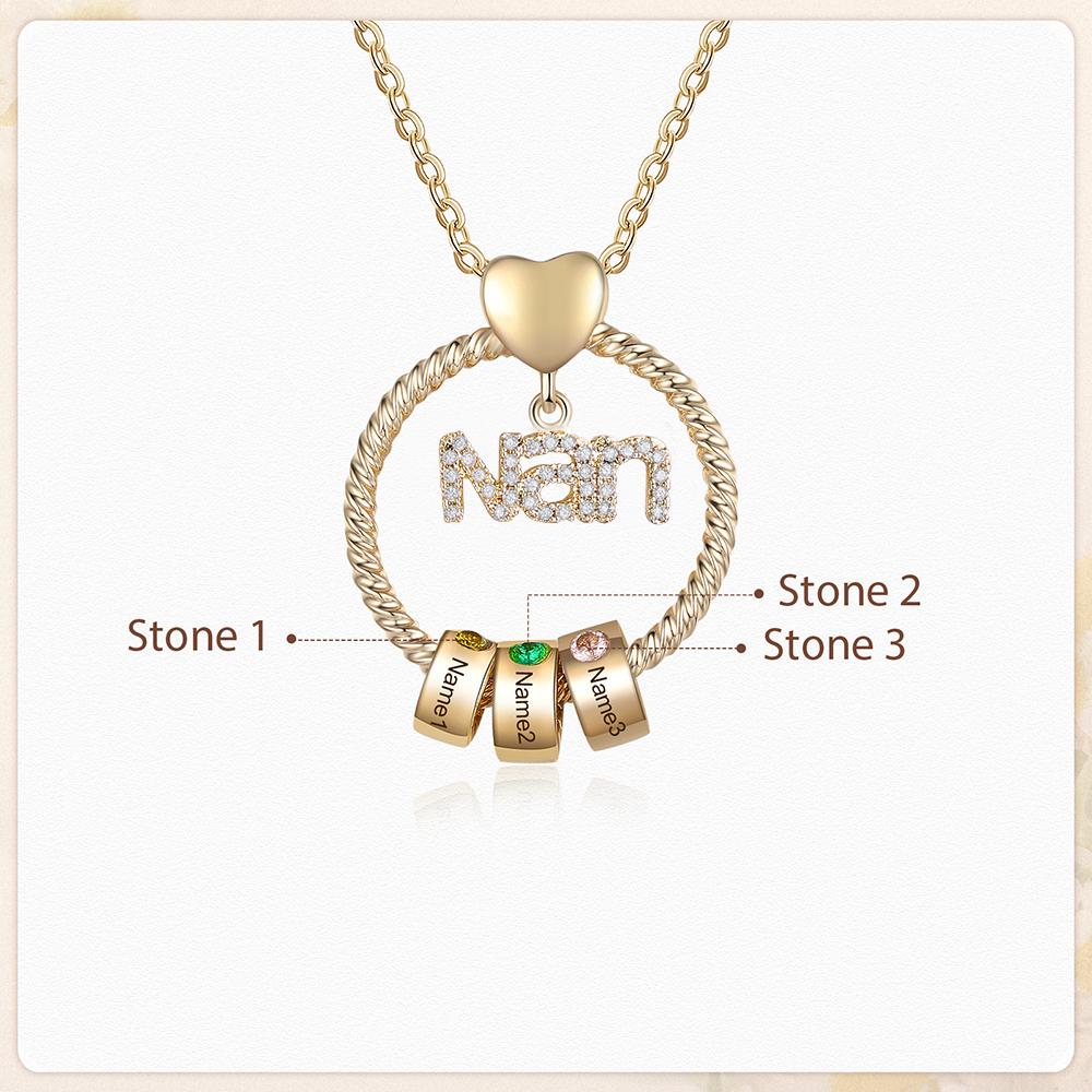 3 Names - Personalised Nan Necklace Custom Names & Birthstones Circle Pendant Necklace Gift for Grandma Nanna-Jessemade AU