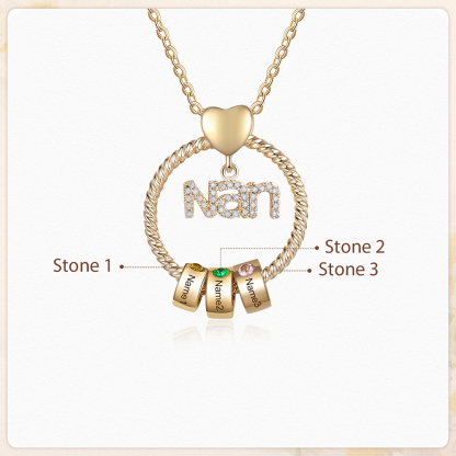 3 Names - Personalised Nan Necklace Custom Names & Birthstones Circle Pendant Necklace Gift for Grandma Nanna-Jessemade AU