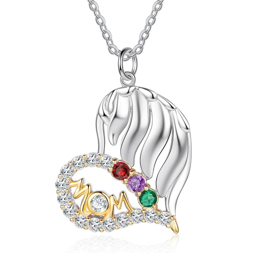 Personalised Heart Necklace With 3 Birthstones Engraved Names Gift For Mother-Jessemade AU
