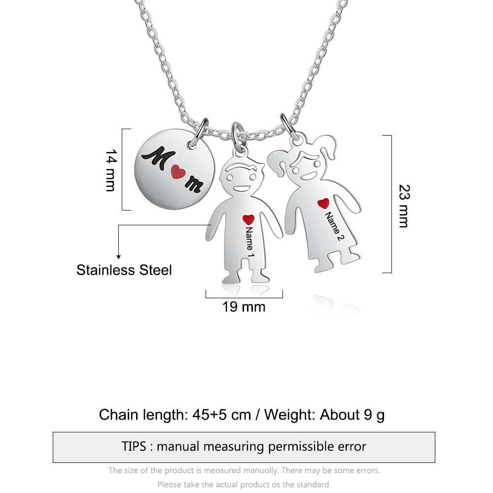 Personalised 2 Kids Charm Necklace Engraved Names Gift For Mother-Jessemade AU