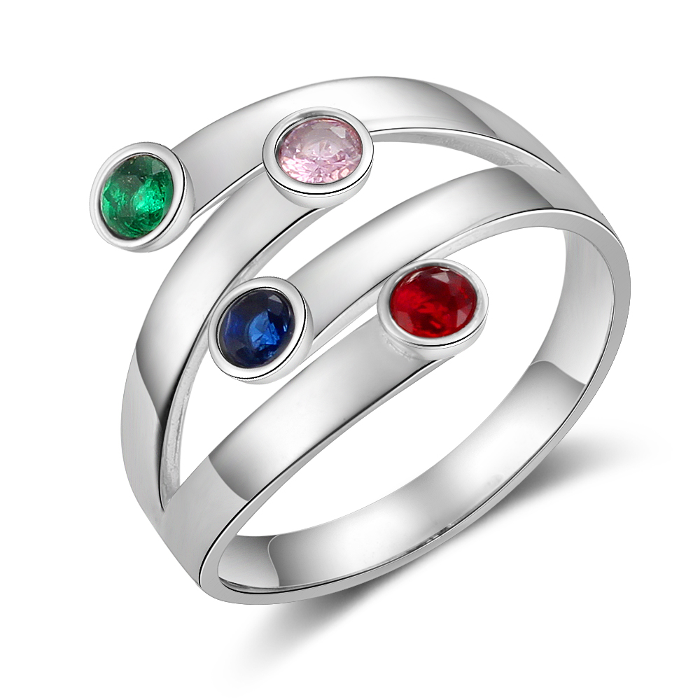 Personalised Ring With 4 Birthstones Engraved Names Ring Gift For Women-Jessemade AU
