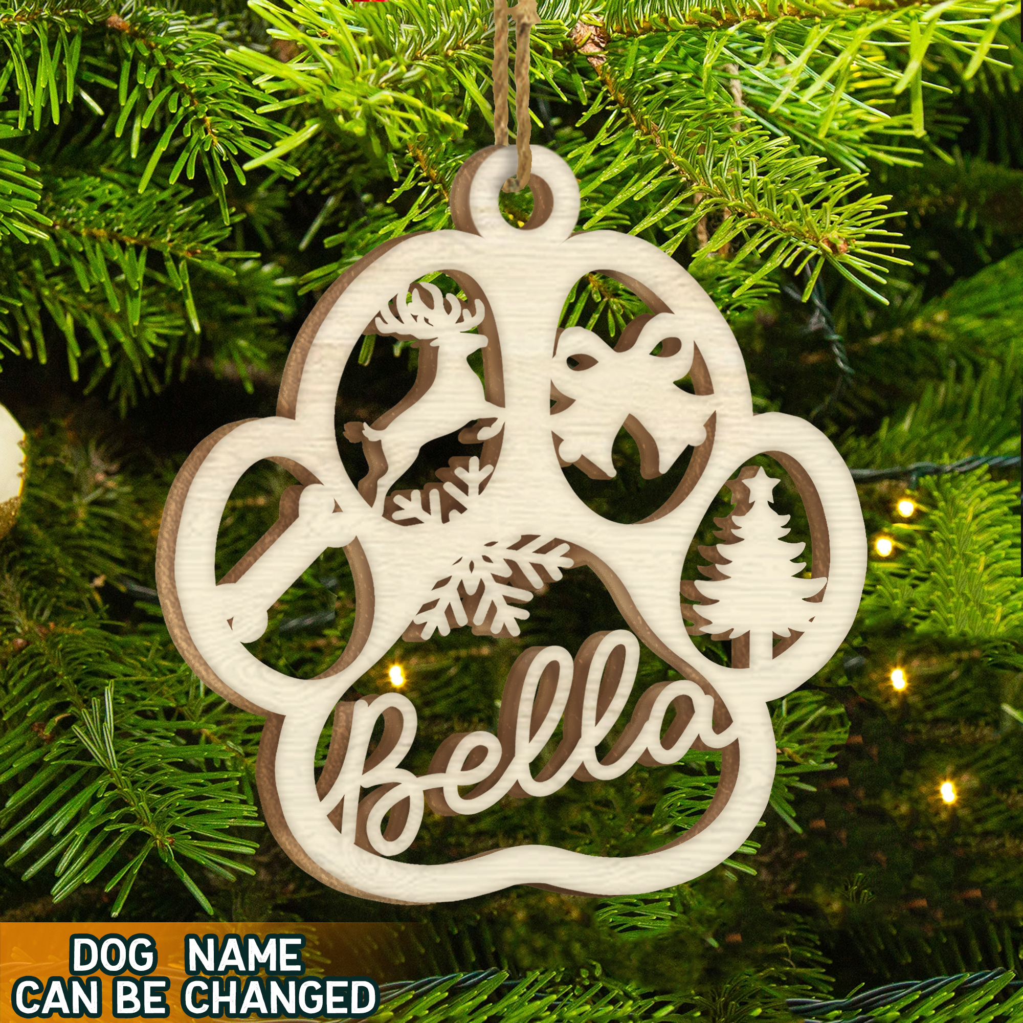 Wooden Pet Paw Ornament Personalised Name Christmas Ornament-Jessemade AU