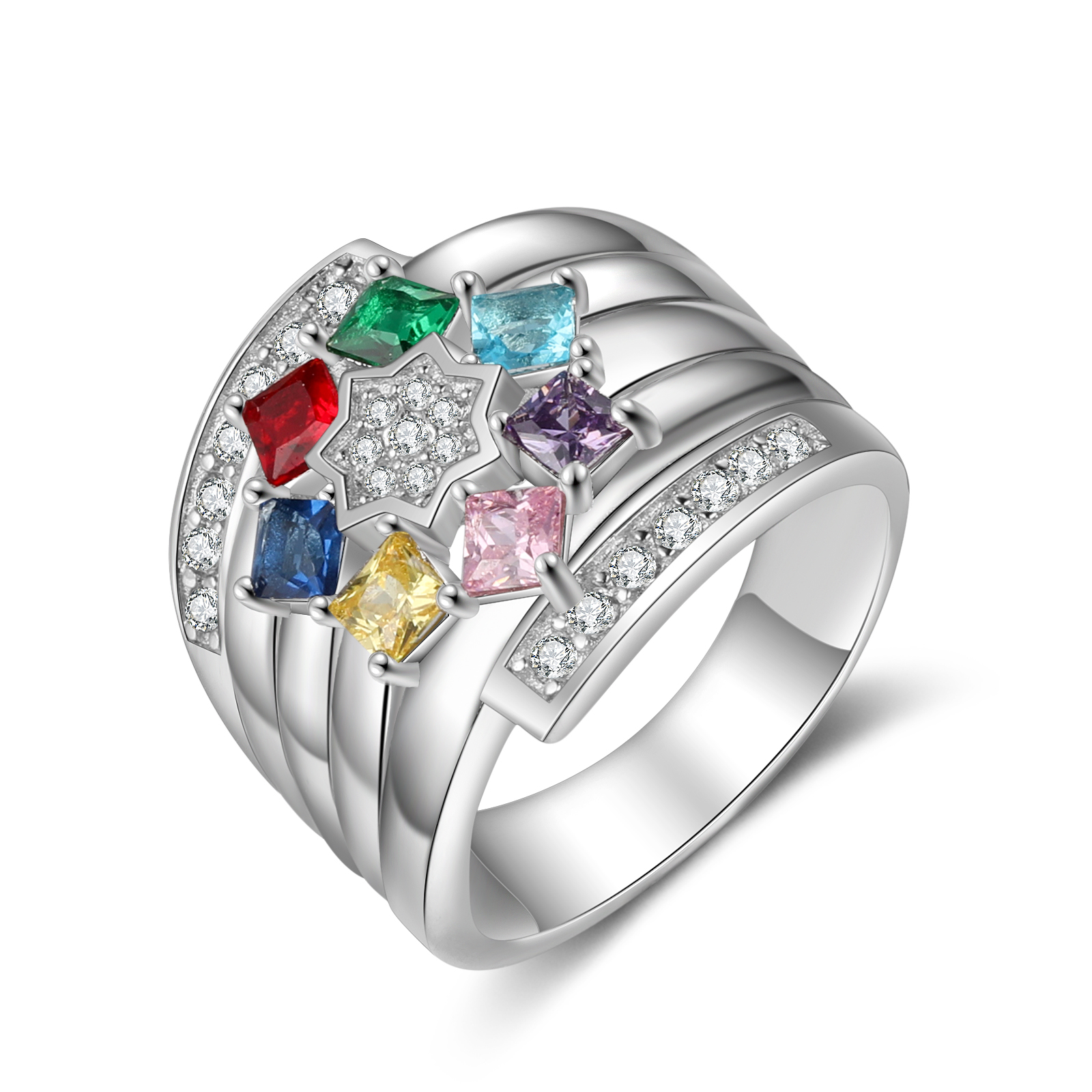 Personalised Mothers Ring With 7 Birthstones Engraved Names Ring Gift For Women-Jessemade AU
