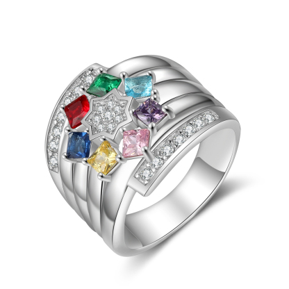 Personalised Mothers Ring With 7 Birthstones Engraved Names Ring Gift For Women-Jessemade AU