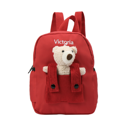 Personalised Bear School Bag Custom Name Canvas Backpack Back To School Gift for Kids-Jessemade AU