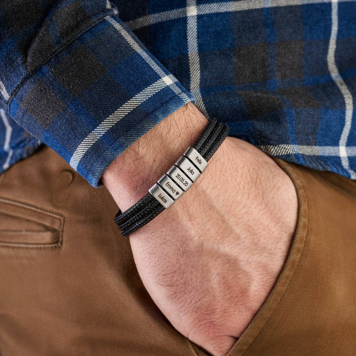 Personalised Braided Leather Bracelet Engraved 4 Names Men's Bracelet Gifts For Him-Jessemade AU