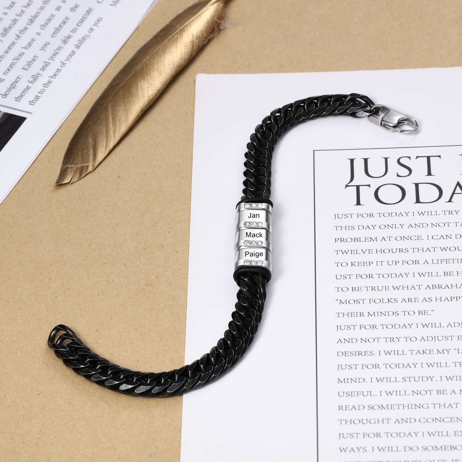 Personalised Cuban Chain Bracelet Customised Name Bracelet with 3 Beads-Jessemade AU