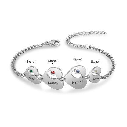 Personalised Heart Bracelet with Birthstones Custom 4 Names Family Bracelet Gifts for Her-Jessemade AU