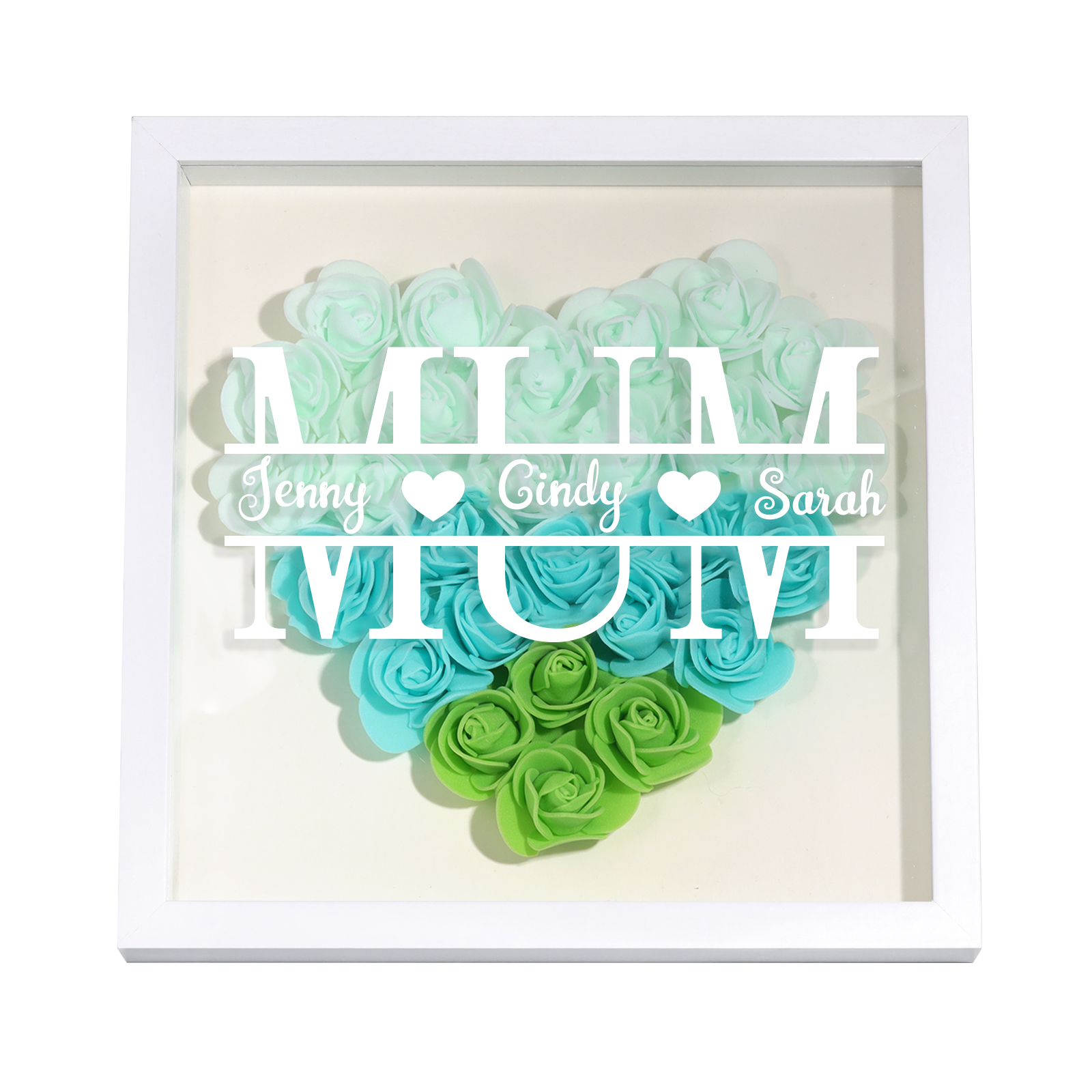 Personalised Flower Shadow Box Custom Name & Text Heart Rose Frame Decorations Mother's Day Gift for Her-Jessemade AU