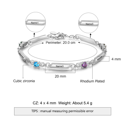 Personalised Bracelet With 4 Birthstones Engraved Names Bracelet Gift For Women-Jessemade AU