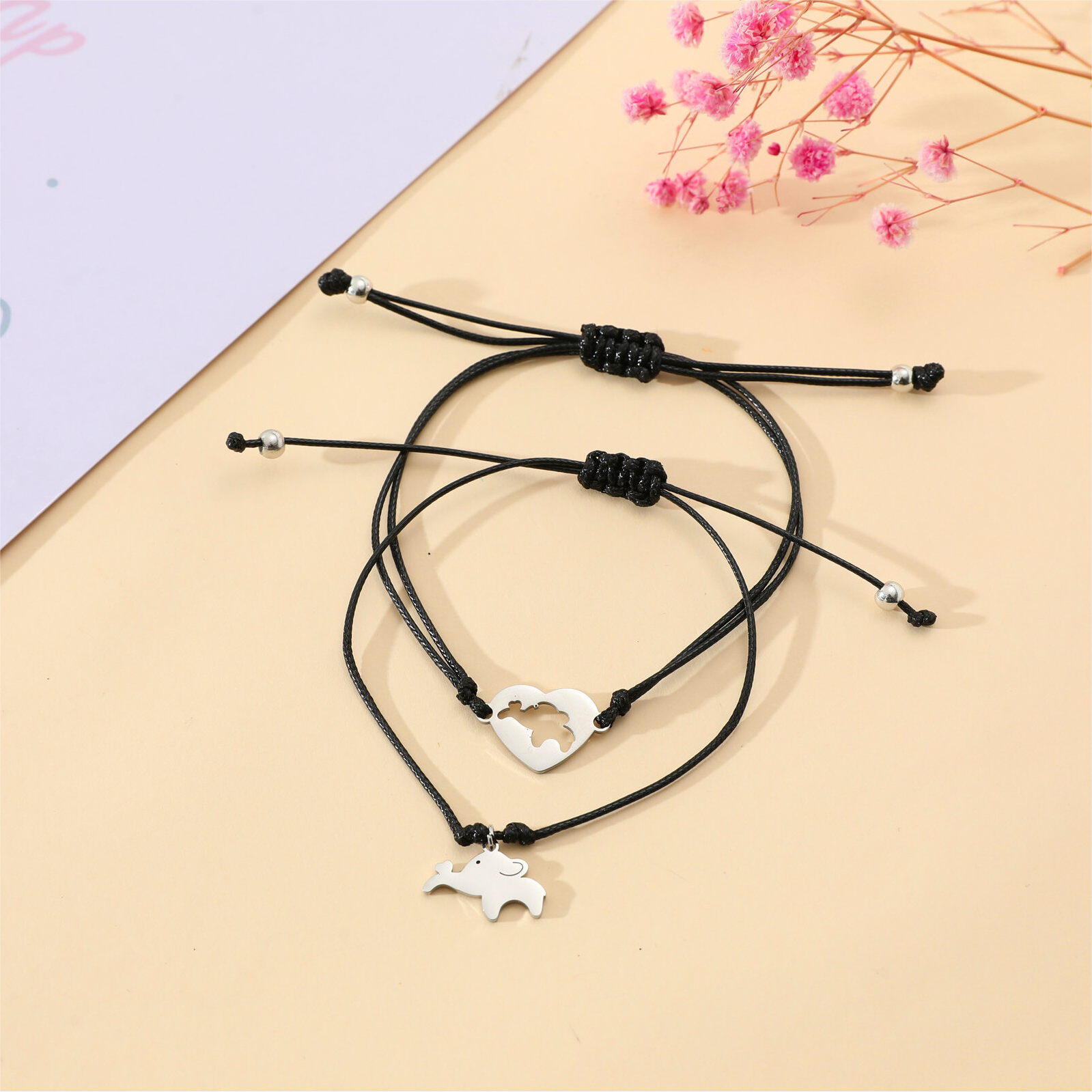 2 Pcs Elephant Bracelet Set Black Adjustable Bracelet First Day of School Gifts for Kids-Jessemade AU