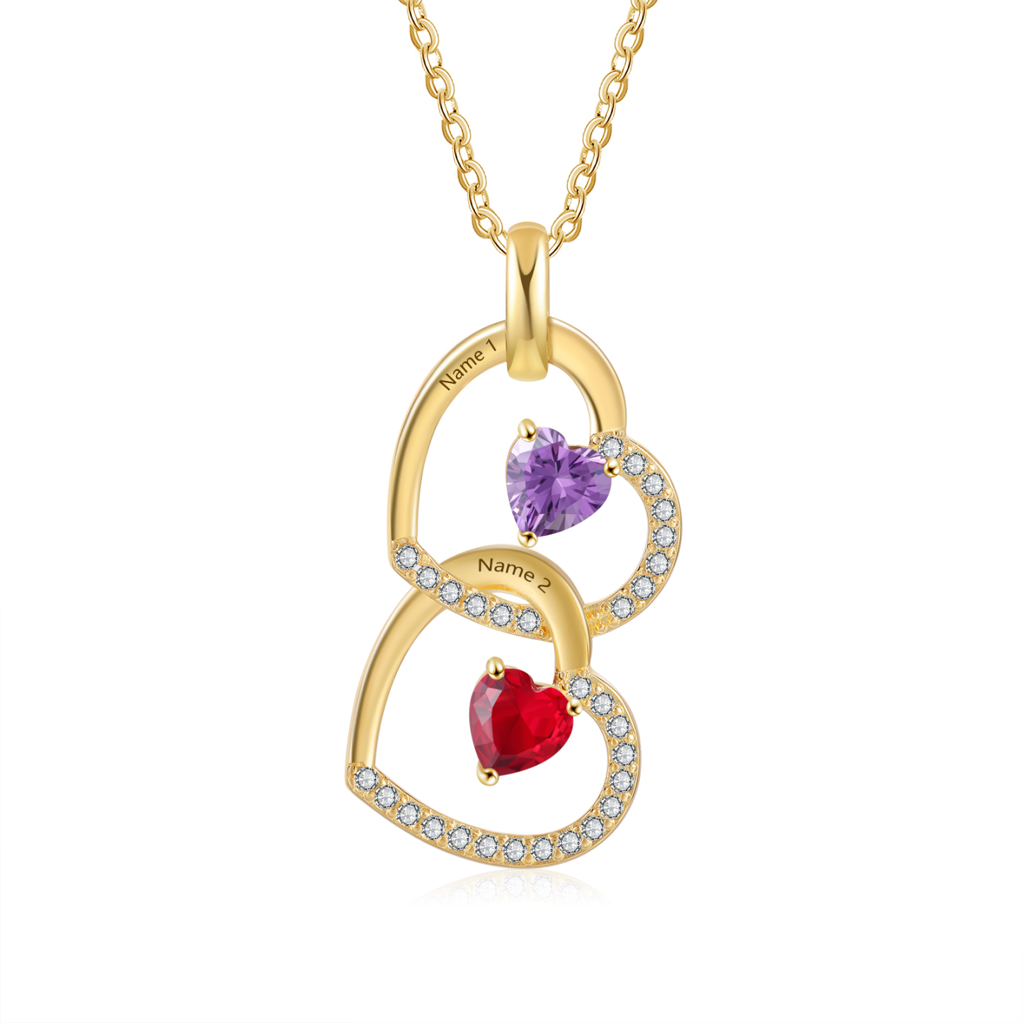 Personalised Heart Pendant Necklace Custom 2 Birthstones & 2 Names Necklace Gifts for Her-Jessemade AU