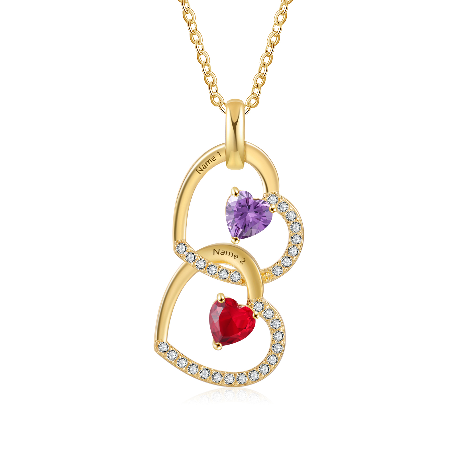 Personalised Heart Pendant Necklace Custom 2 Birthstones & 2 Names Necklace Gifts for Her-Jessemade AU