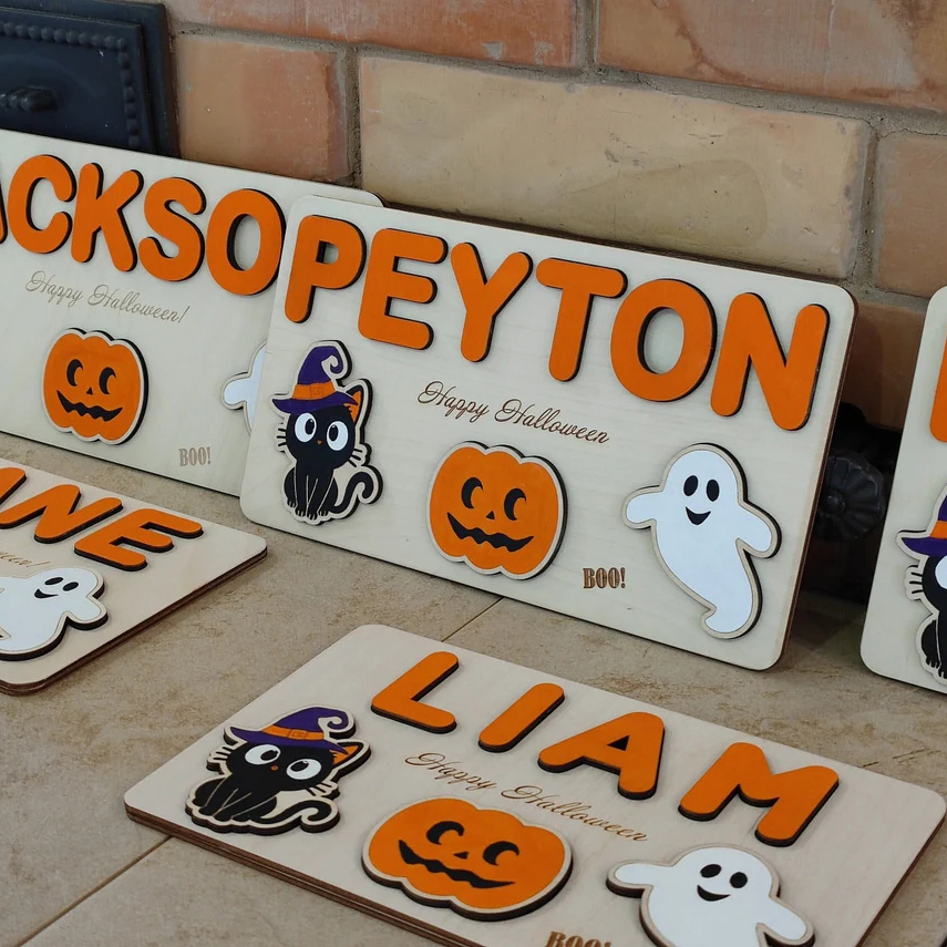 Halloween Kid's Wooden Name Alphabet Puzzle Custom Name Toy for Toddlers Early Learning-Jessemade AU