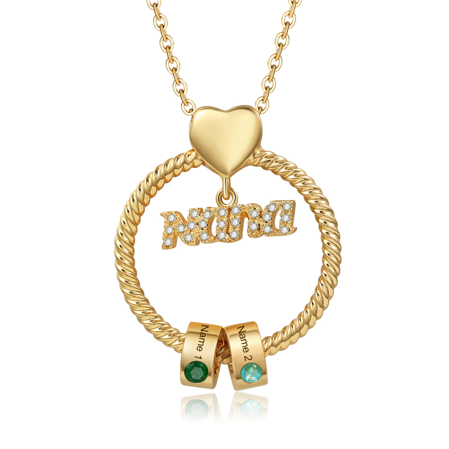 2 Names - Personalised Nana Necklace Custom Names & Birthstones Circle Pendant Necklace Gift for Grandma Nana-Jessemade AU