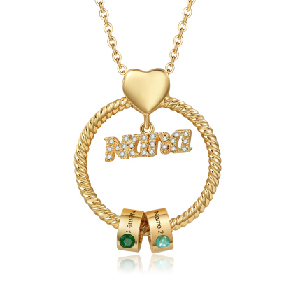 2 Names - Personalised Nana Necklace Custom Names & Birthstones Circle Pendant Necklace Gift for Grandma Nana-Jessemade AU