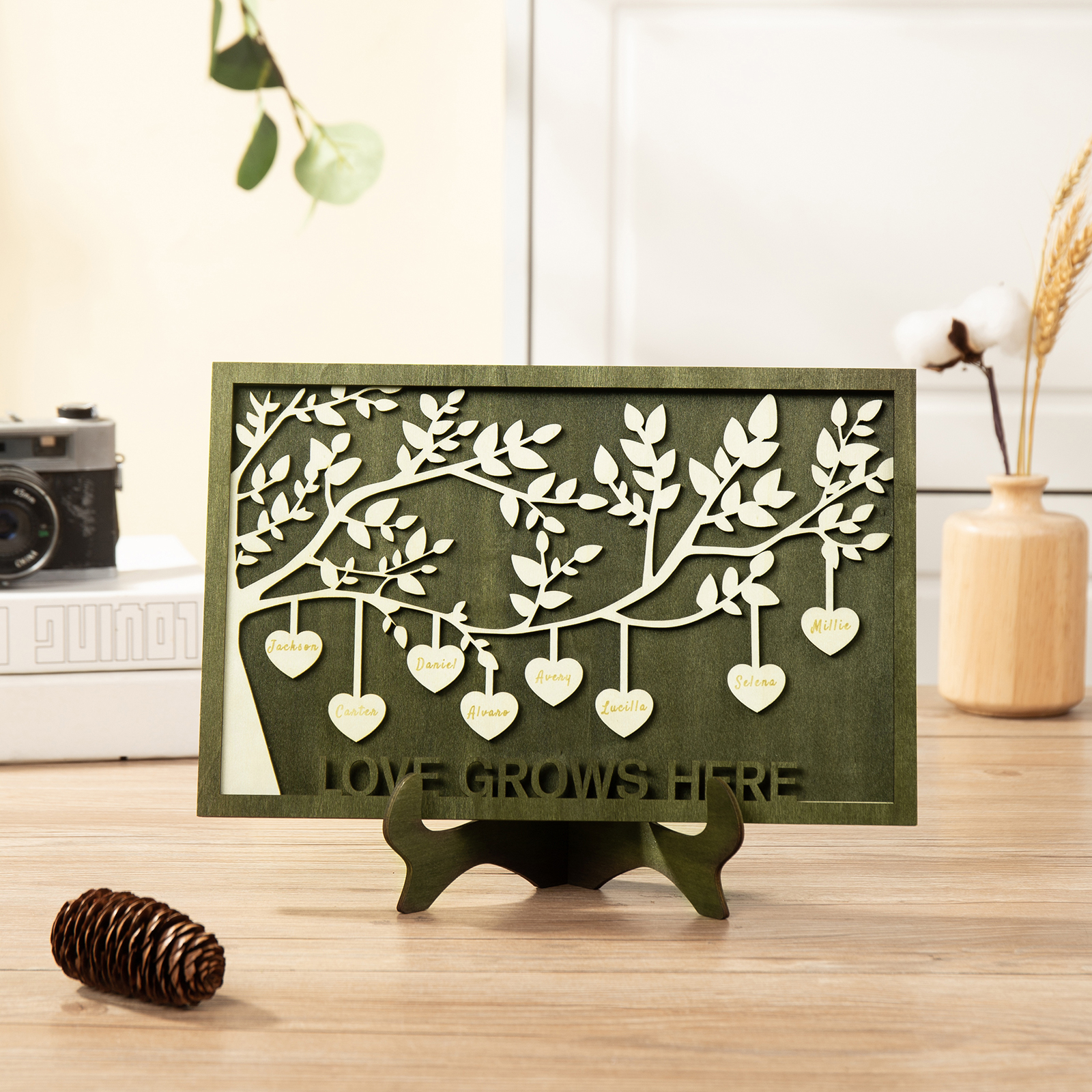 Family Tree Wood Frame Personalised Family Tree Sign Engrave 7 Names Keepsake Gifts-Jessemade AU