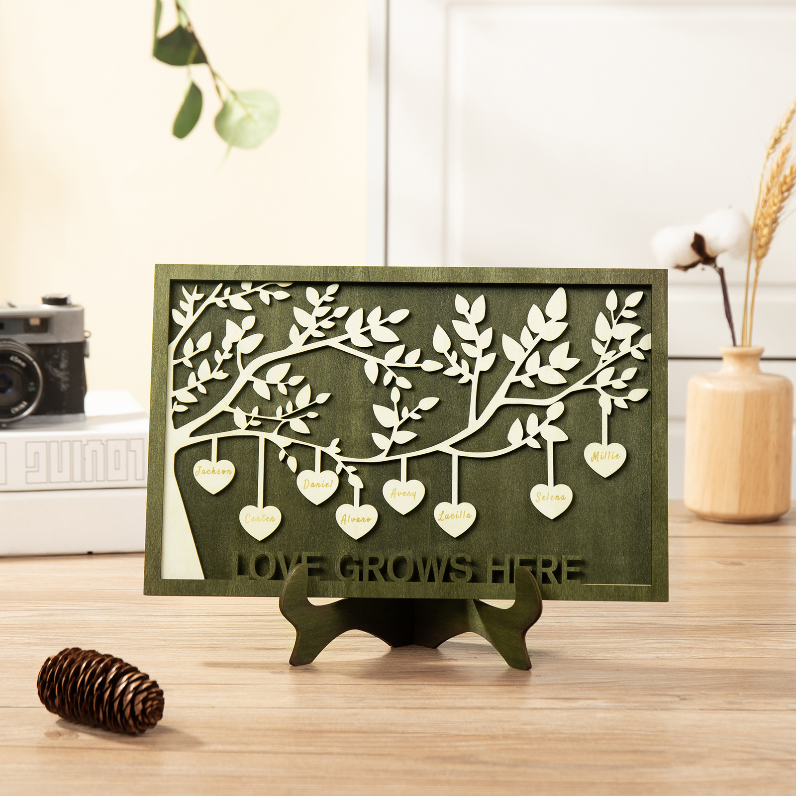 Family Tree Wood Frame Personalised Family Tree Sign Engrave 8 Names Keepsake Gifts-Jessemade AU