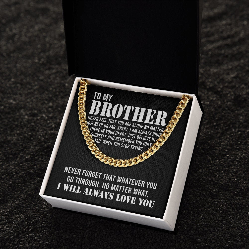 To My Brother Cuban Link Chain Necklace Stainless Steel Necklace Gift Set "I Will Always Love You" Gift for Brother-Jessemade AU