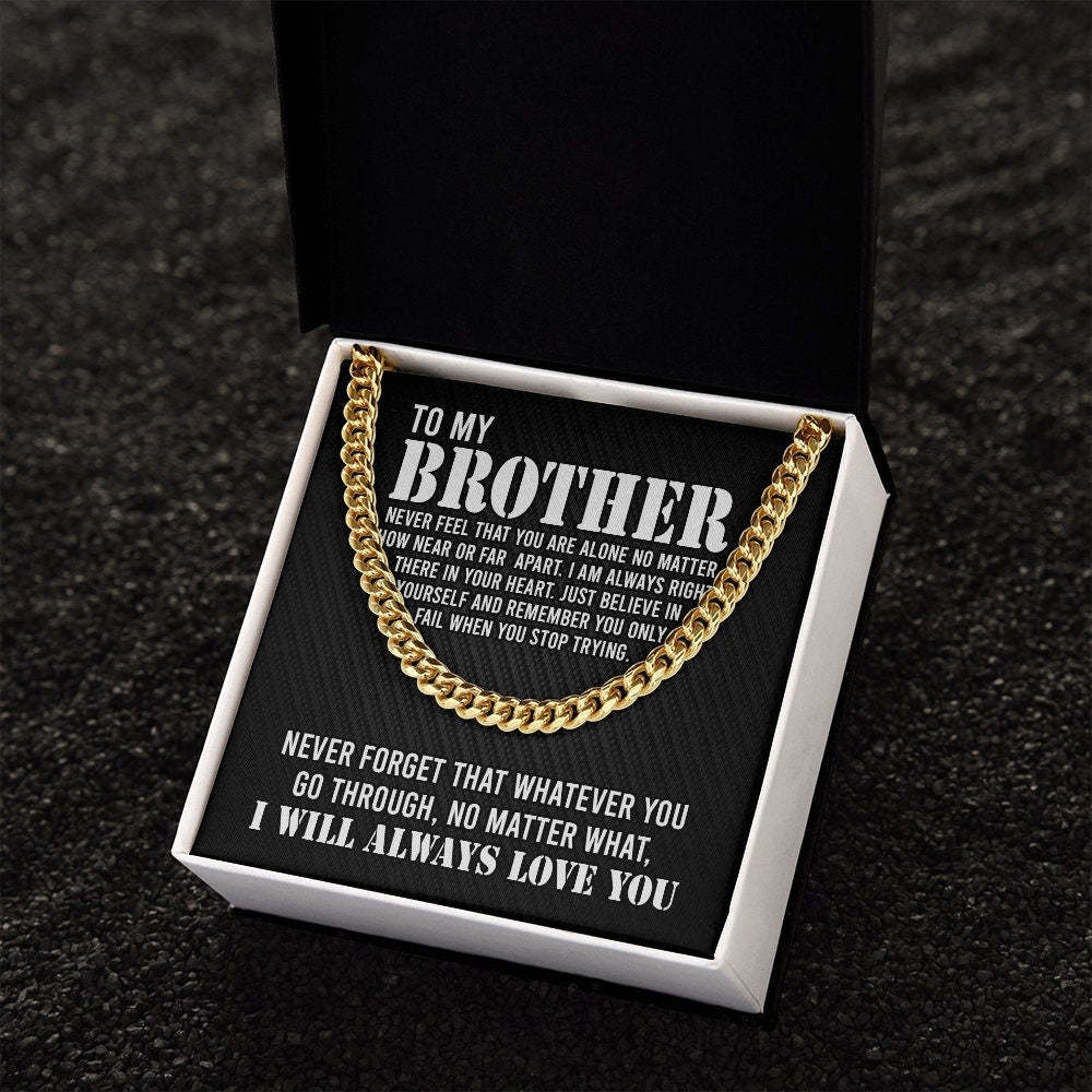 To My Brother Cuban Link Chain Necklace Stainless Steel Necklace Gift Set "I Will Always Love You" Gift for Brother-Jessemade AU