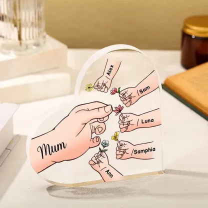 6 Names - Personalised Acrylic Heart Keepsake Handing Flowers to Mother Ornaments Gifts for Grandma/Mother-Jessemade AU