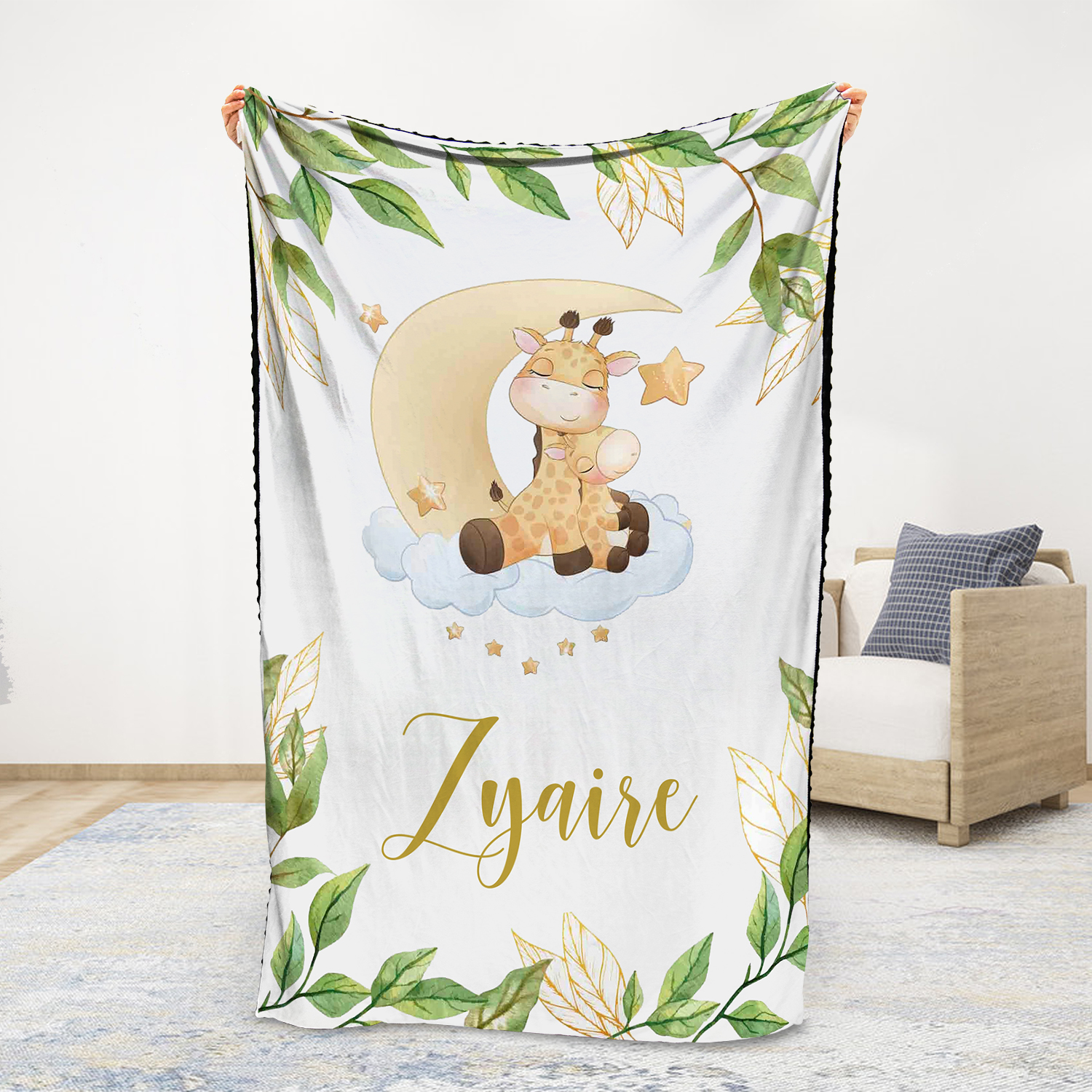Personalised Giraffe Blanket Custom Name Cute Cartoon Blanket-Jessemade AU