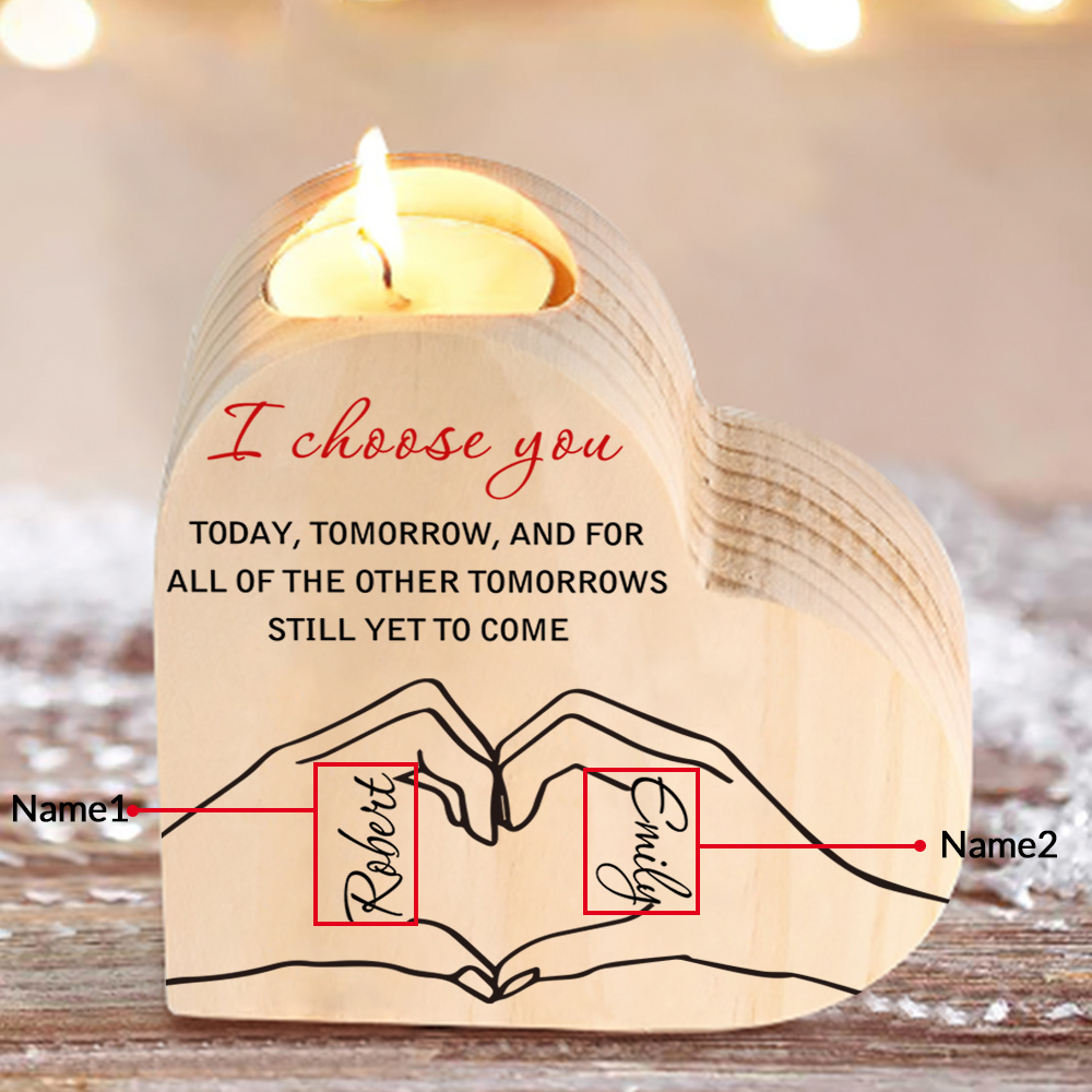 Personalised Heart Candle Holder Custom 2 Names Wooden Candlesticks Valentine's Day Gift for Couples -Jessemade AU
