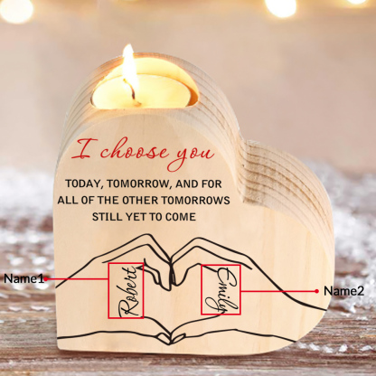 Personalised Heart Candle Holder Custom 2 Names Wooden Candlesticks Valentine's Day Gift for Couples -Jessemade AU