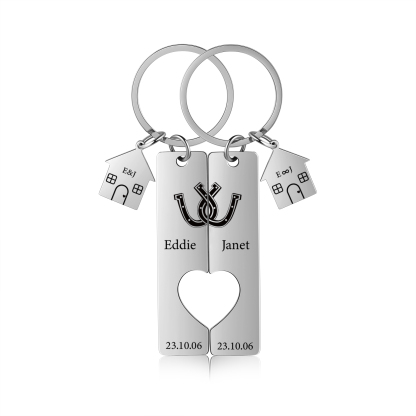 Personalised Couple Keychain Custom 2 Names & Letters & Dates Metal Keyring Heart Matching Keychains for Couples-Jessemade AU