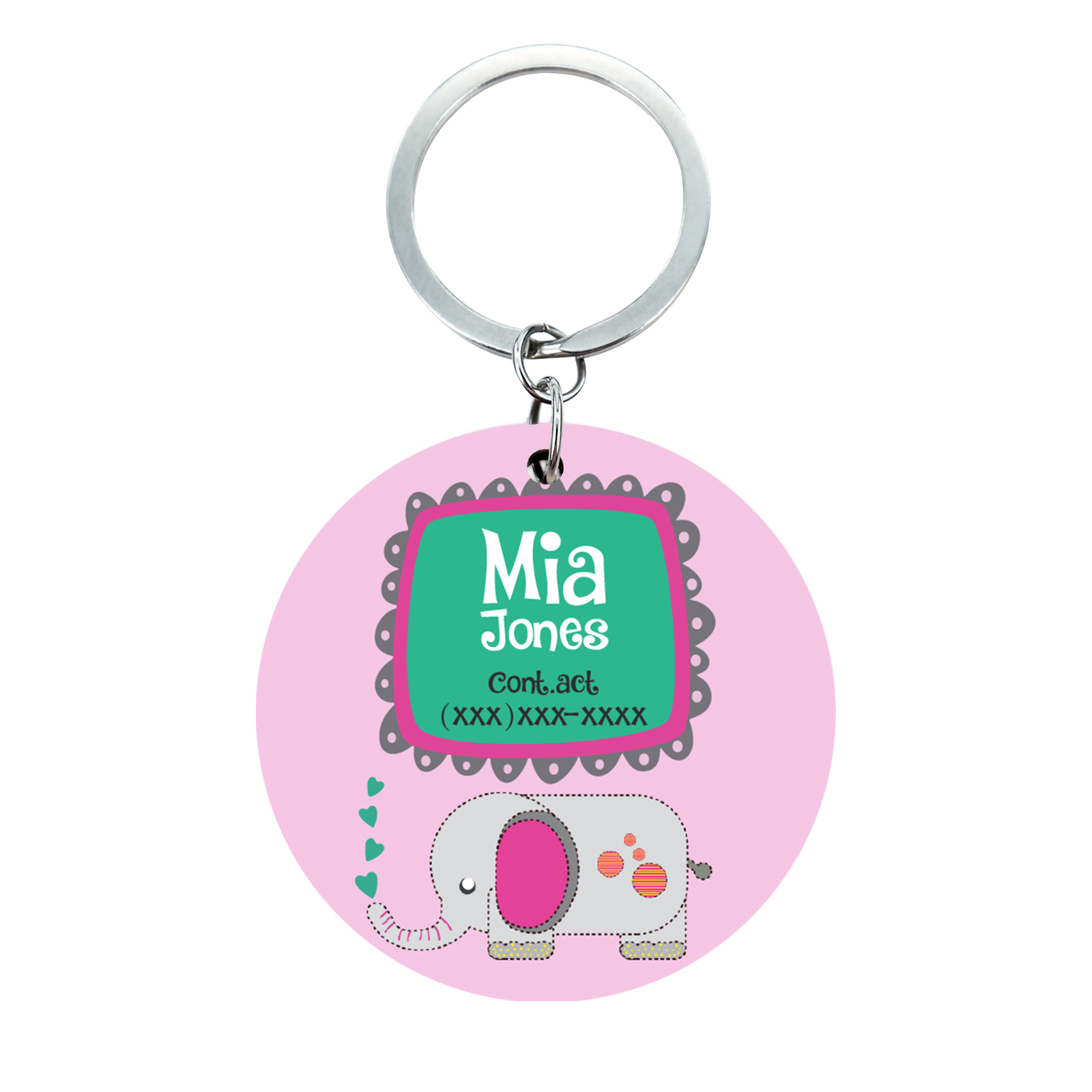 Customised Name and Phone Number Keychain Pink Elephant Back-to-School Gift for Kids-Jessemade AU