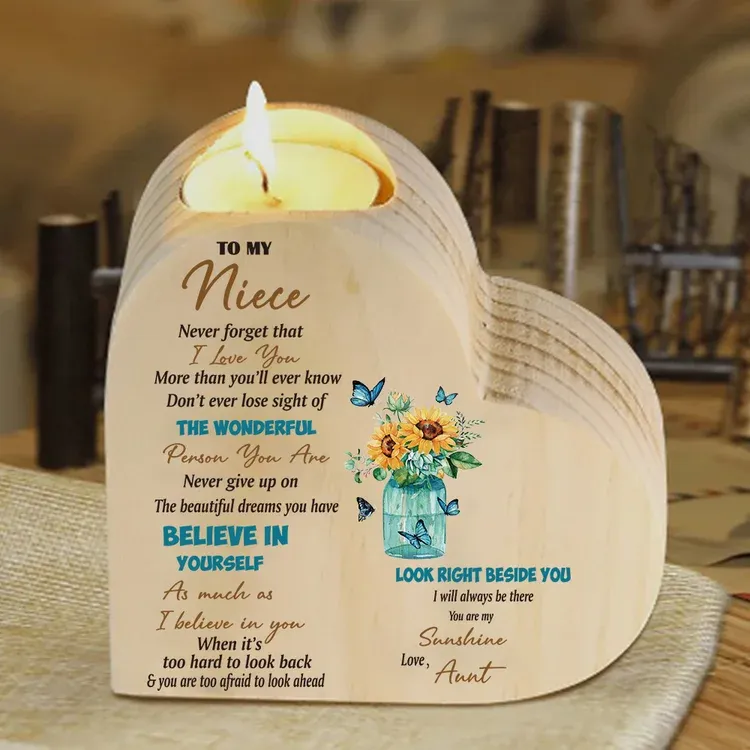 To My Niece Heart Candle Holder Believe in Yourself Wooden Candlestick-Jessemade AU