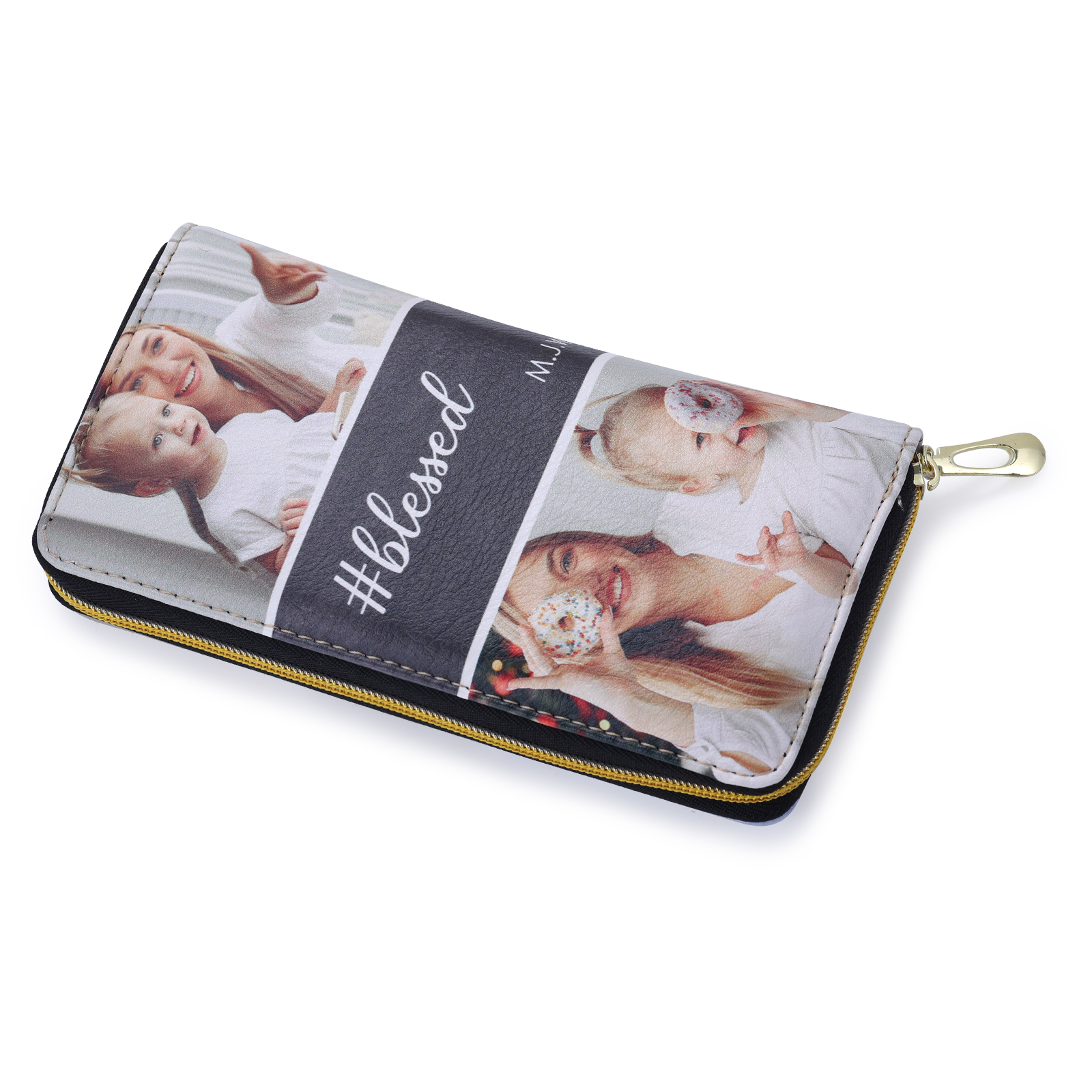 Long Purse Personalised Leather Wallet Engraved 4 Photos Zip Wallet 2023 Gifts For Women Men-Jessemade AU