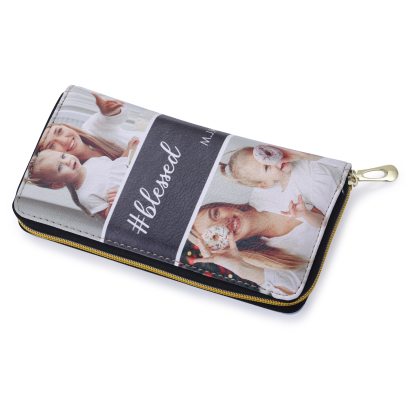 Long Purse Personalised Leather Wallet Engraved 4 Photos Zip Wallet 2023 Gifts For Women Men-Jessemade AU